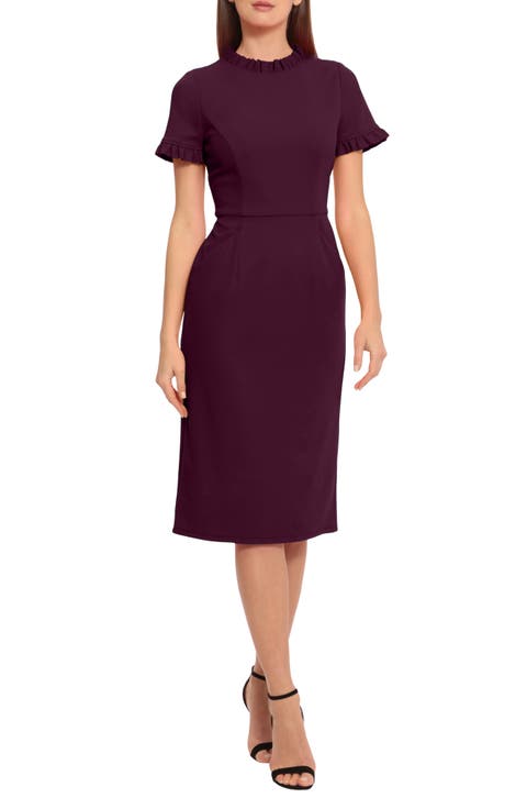 Ruffle Short Sleeve Pocket Sheath Dress