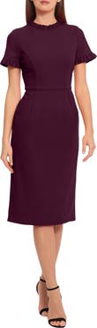 Maggy London Ruffle Short Sleeve Pocket Sheath Dress