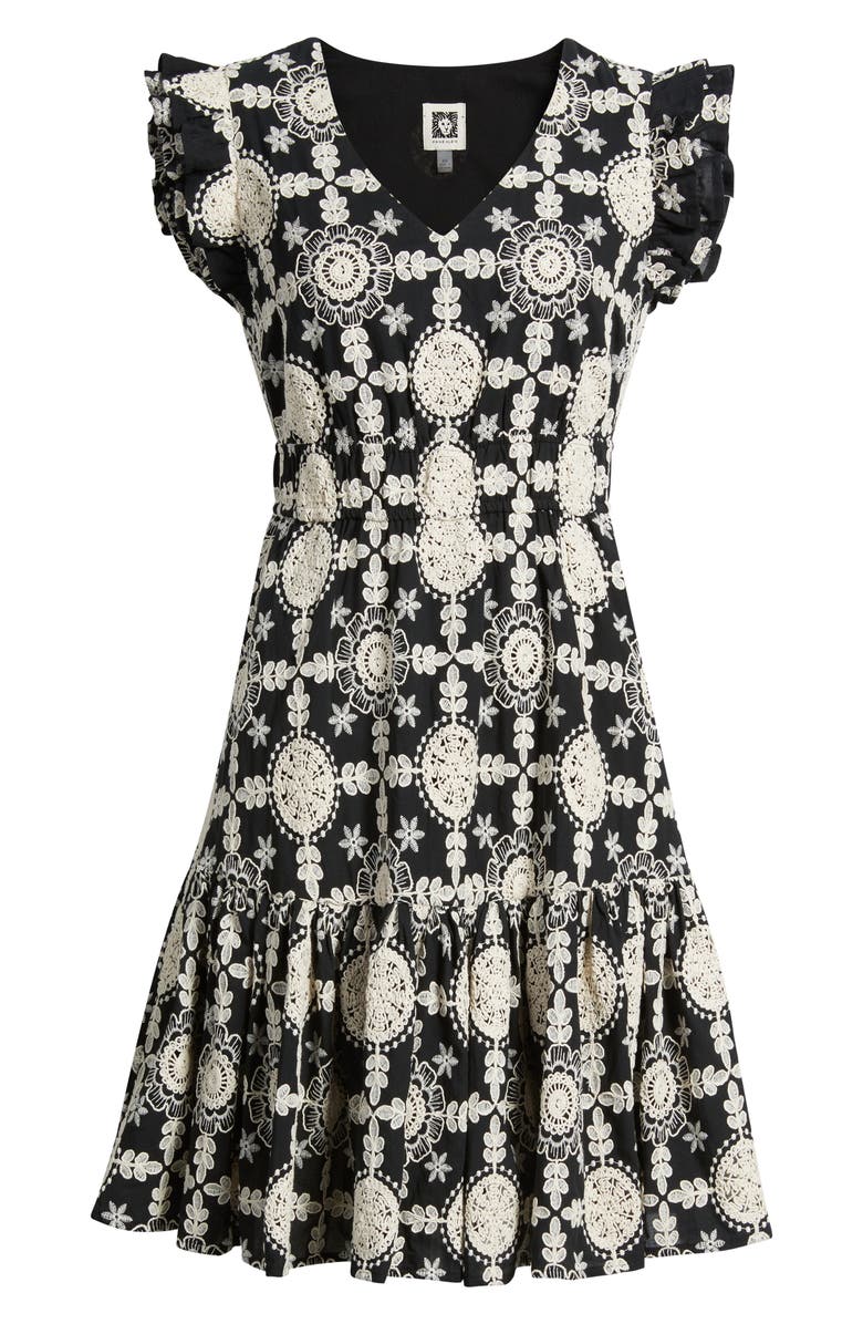 Anne Klein Ruffle V-Neck Cotton Dress, Alternate, color,