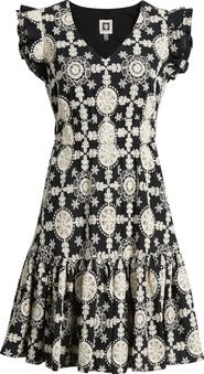 Anne Klein Ruffle V-Neck Cotton Dress