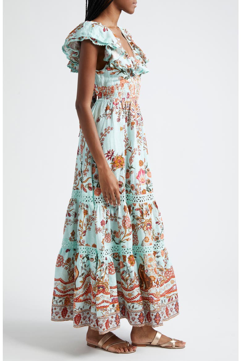 Weaving Worlds Floral Tiered Linen Maxi Dress, Alternate, color, WEAVING WORLDS