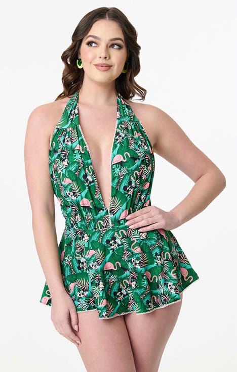 Plunge Halter Skirted Wendy One Piece Swimsuit