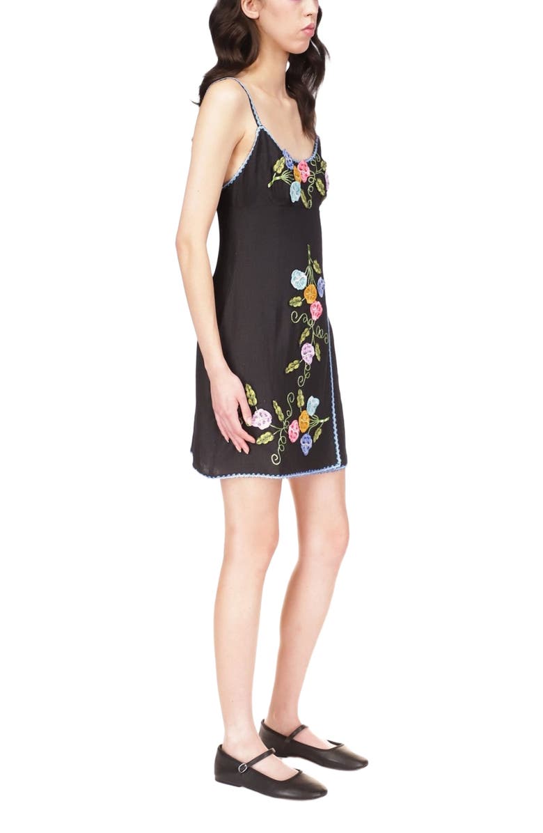 Anna Sui 3-D Pansy Embroidered on Linen Dress, Alternate, color, 