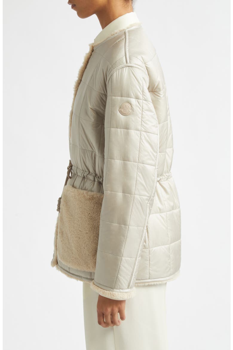 Tipule Box Quilted Down Jacket with Faux Fur Trim, Alternate, color, BEIGE