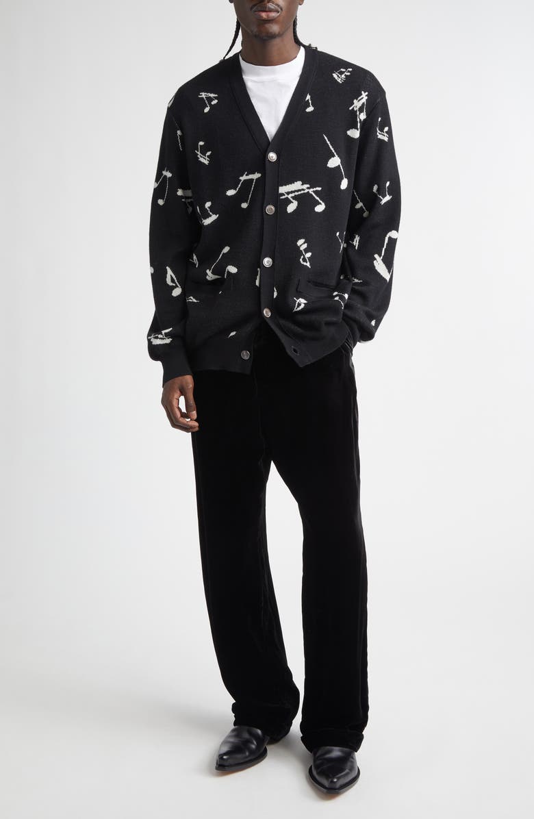 TAKAHIROMIYASHITA TheSoloist. Music Note Jacquard Wool Cardigan, Alternate, color, Black X White