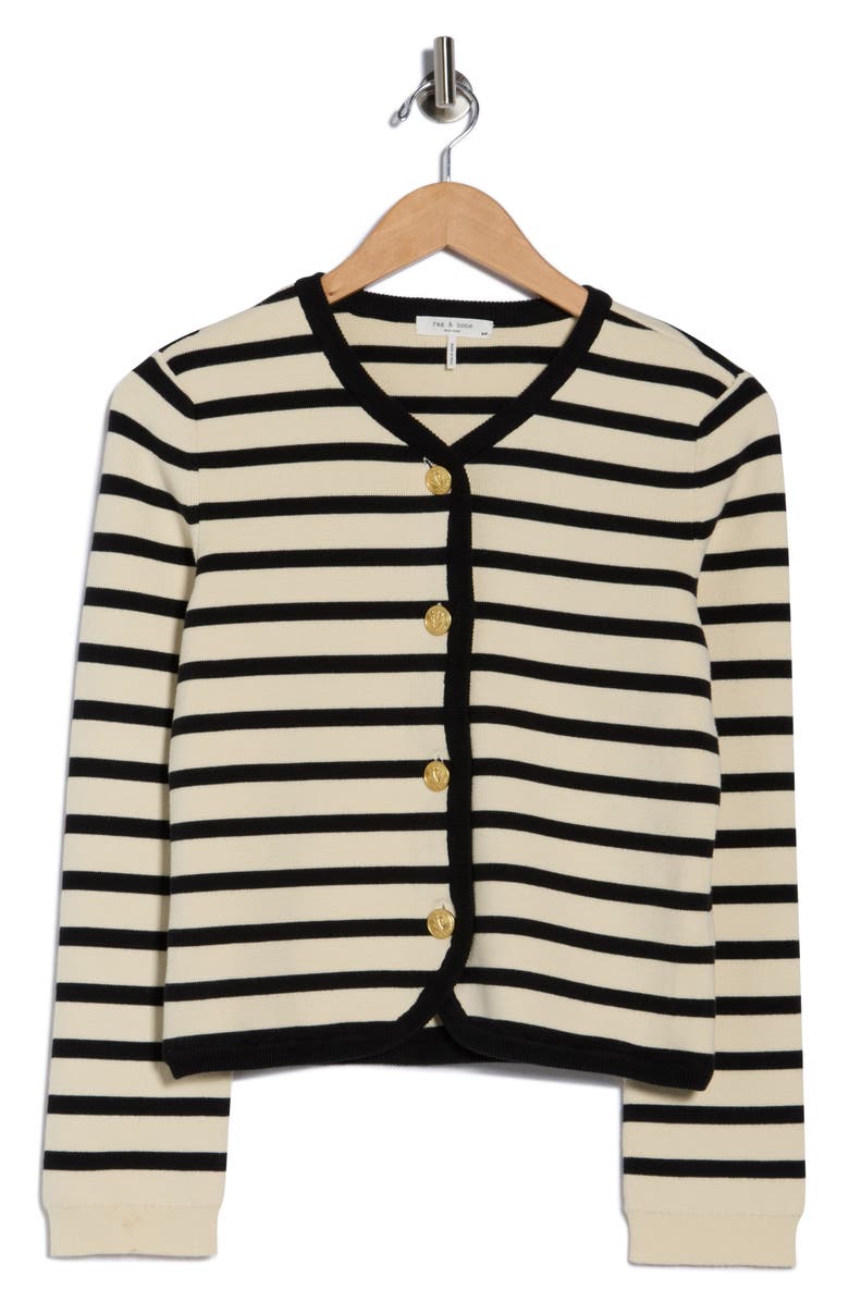 rag & bone Dee Stripe Cardigan, Alternate, color, Black Stripe