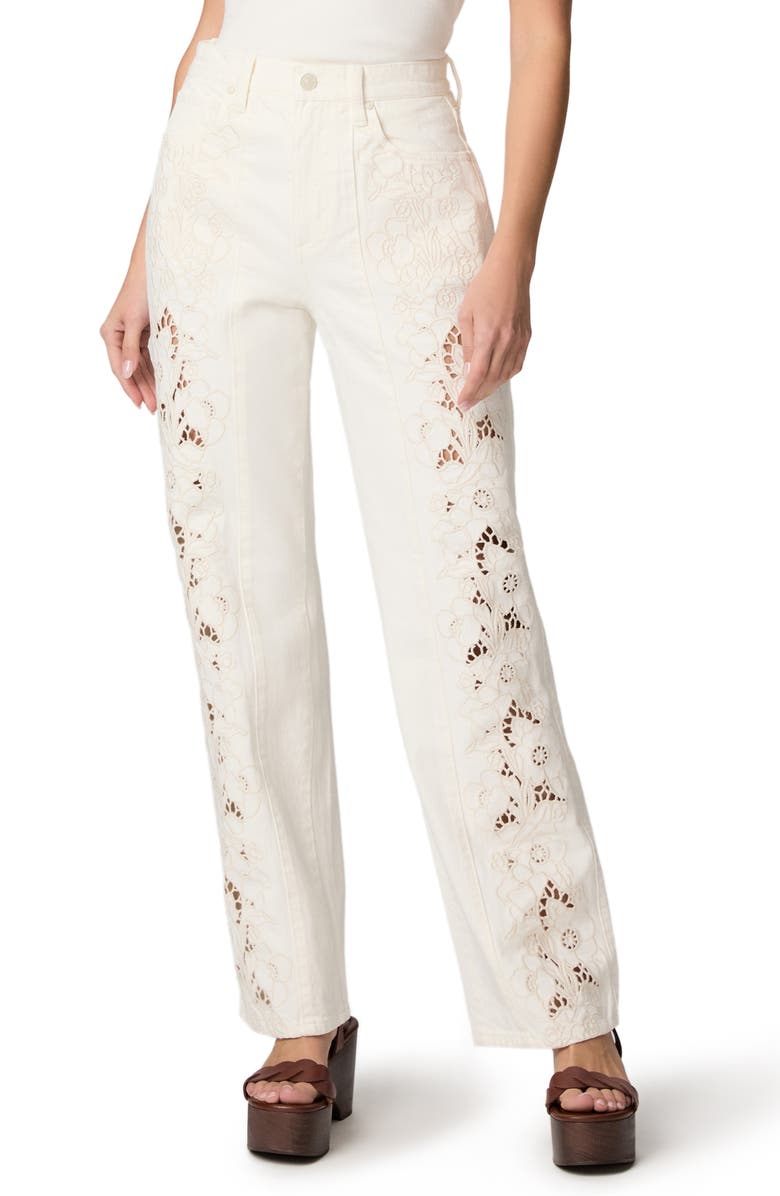 PAIGE Sawyer Embroidered Straight Leg Jeans, Main, color, Tonal Ecru Embroidered