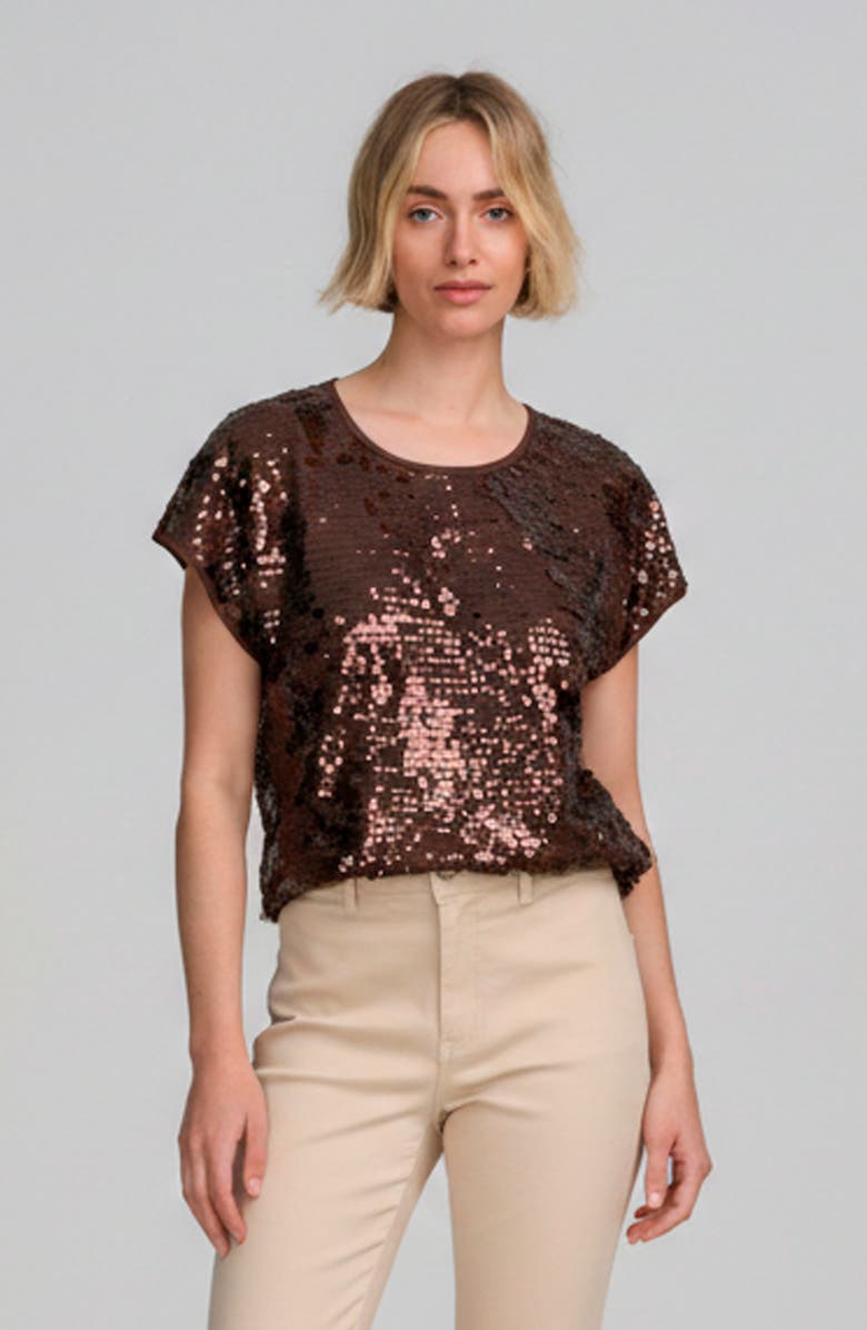ELLE Collection Sequin Tee, Main, color, Cappuccino