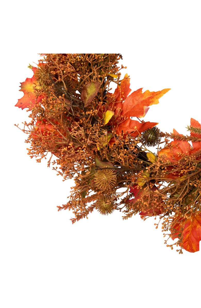Northlight Maple Leaves, Burs and Berries Artificial Fall Harvest Wreath - 24", Alternate, color, 