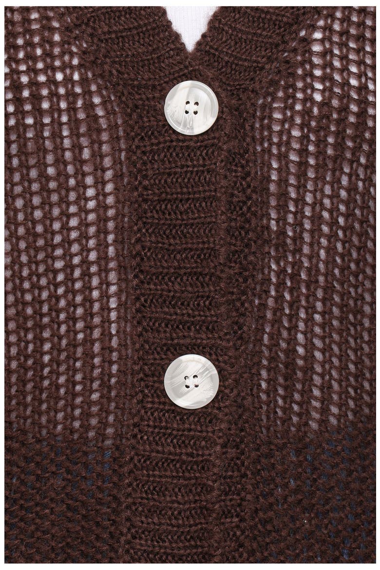 Gardner Open Stitch V-Neck Cardigan, Alternate, color, COFFEE