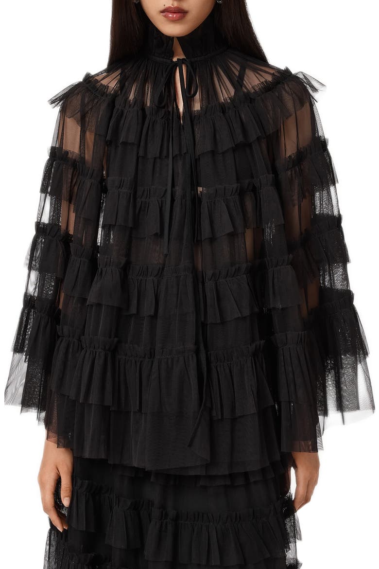 Aude Ruffle Cape, Main, color, BLACK
