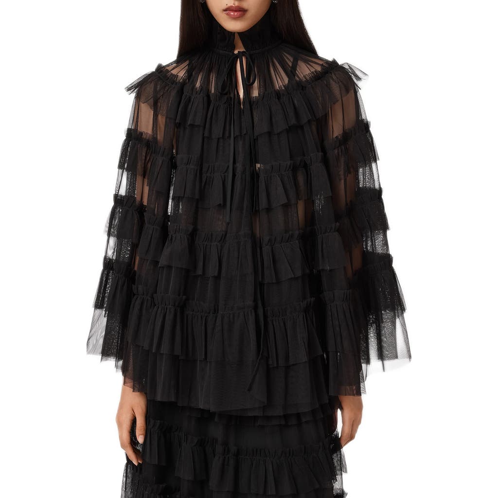 Allsaints Polyester Aude Ruffle Cape Top In Black