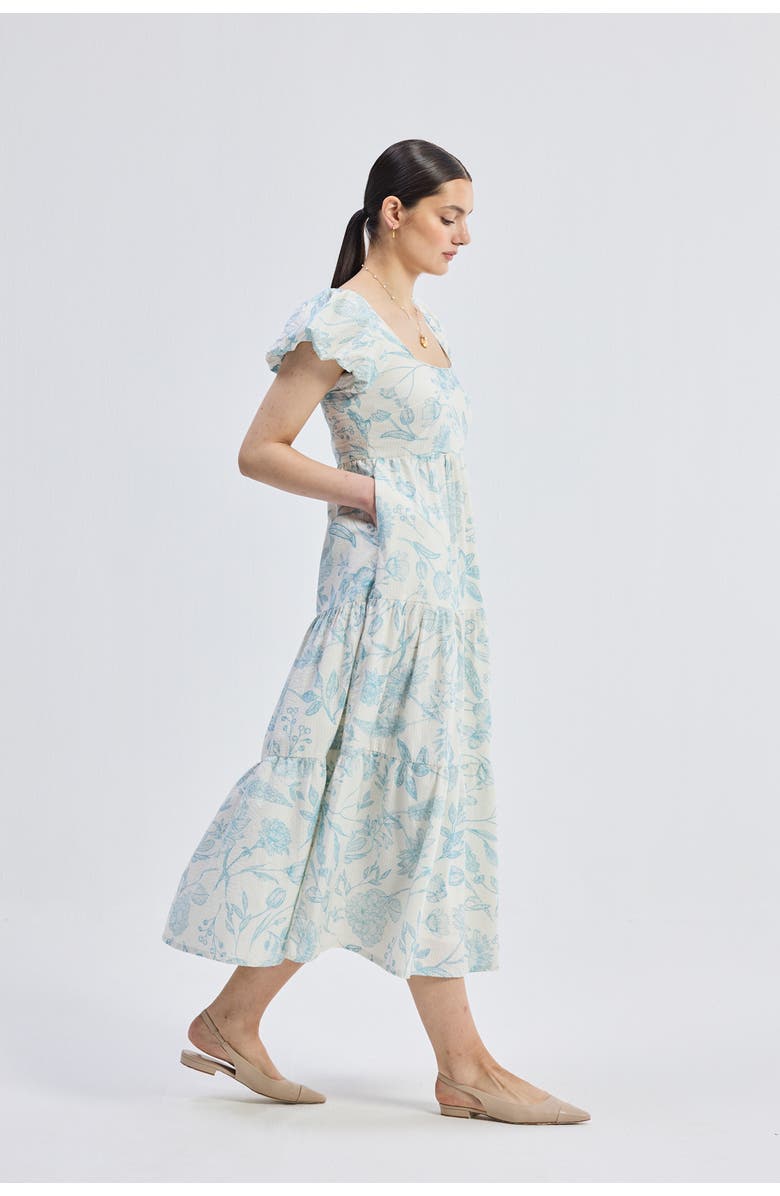 Reistor Puff Sleeve Tiered Maxi Dress in Blue Florals, Alternate, color, Floral Melody