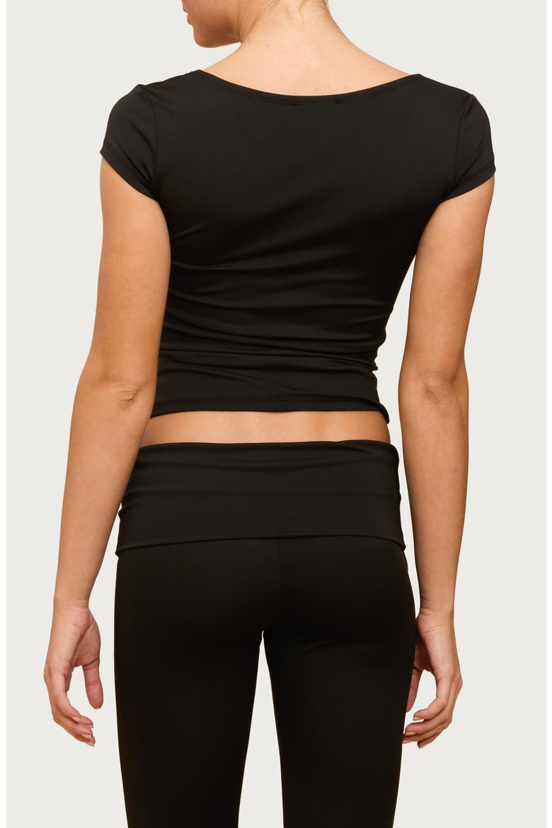 Delaney Square Neck Cap Sleeve Crop Top, Alternate, color, BLACK