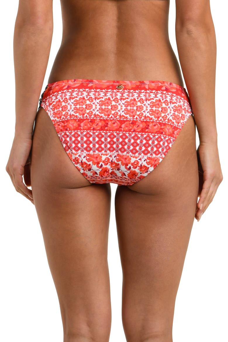 Flowers & Stripes Shirred Side Hipster Bikini Bottoms, Alternate, color, RED MULTI