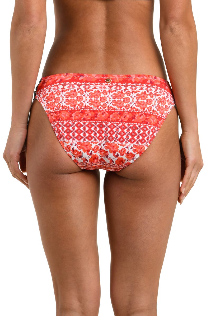 Sunshine 79 Flowers & Stripes Shirred Side Hipster Bikini Bottoms, Alternate, color, Red Multi