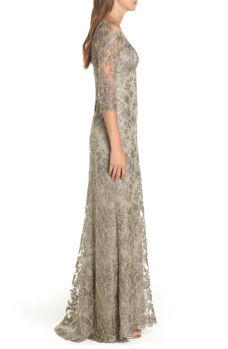 Tadashi Shoji Corded Embroidered Lace Gown, Alternate, color,