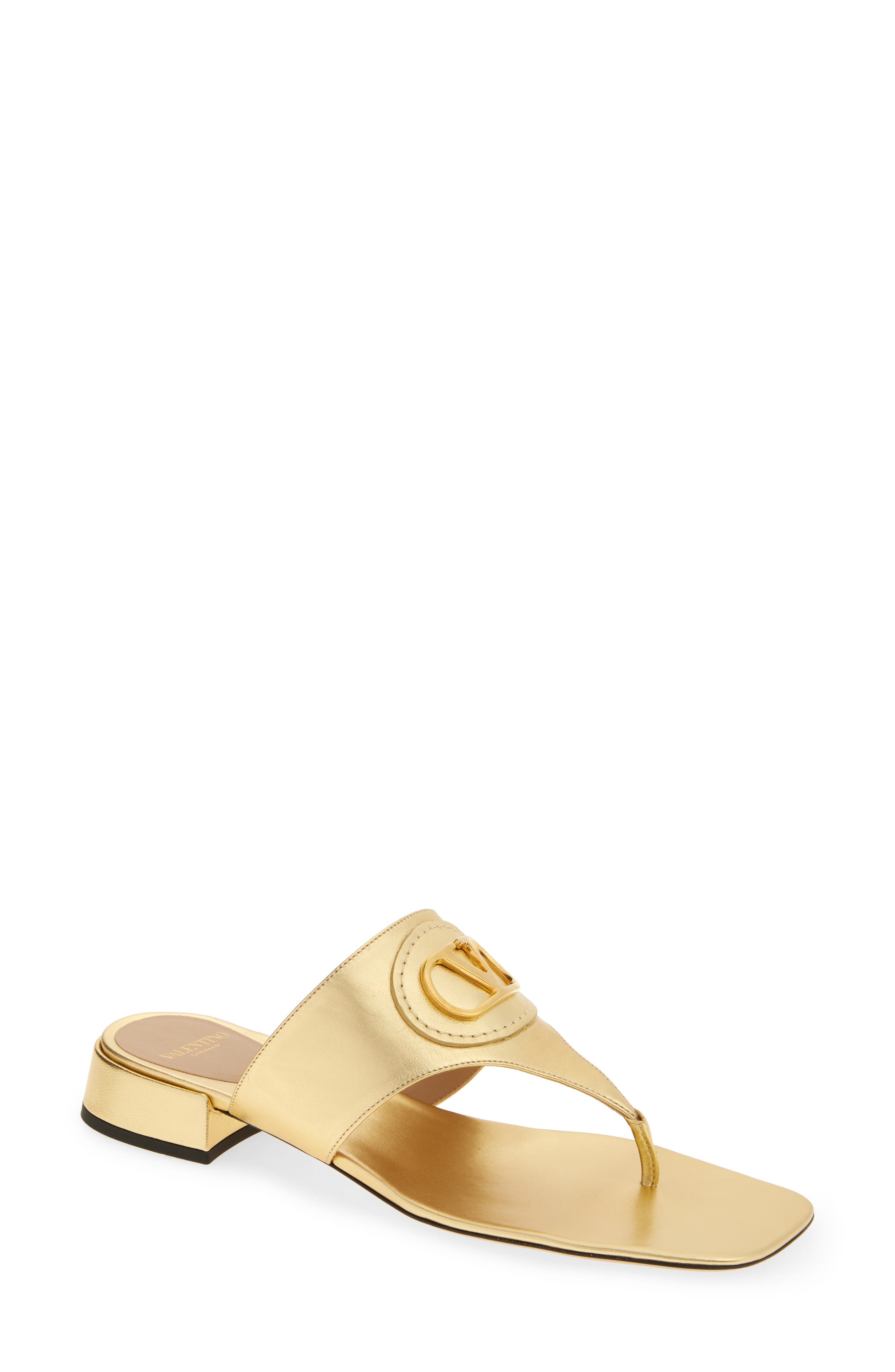 Valentino Garavani `vlogo Signature` Thong Sandals In Gold