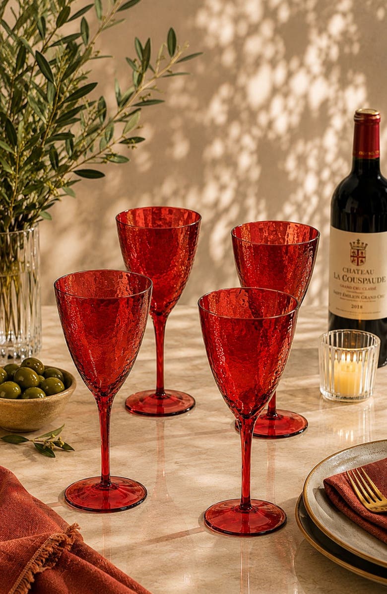Zodax Set of 4 Aperitivo Red Wine Glasses, Alternate, color, Red