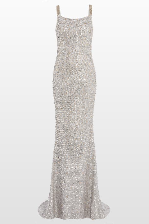 Lotus sequin-embellished open-back maxi dress