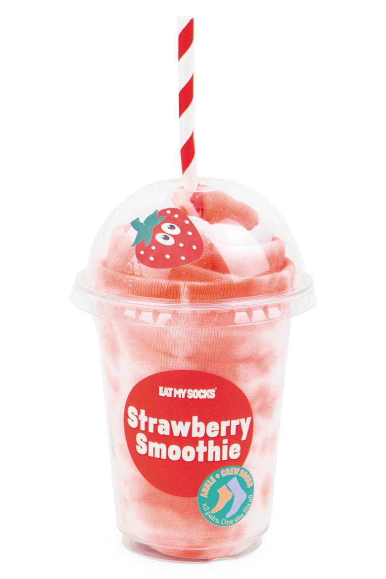 Assorted 2-Pack Strawberry Smoothie 3D Crew & Ankle Socks, Alternate, color, MULTICOLOR