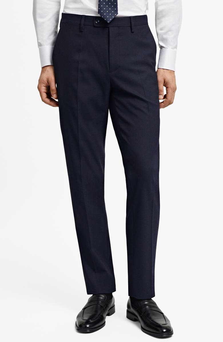 MANGO Superslim Fit Flat Front Stretch Dress Pants, Main, color, Navy