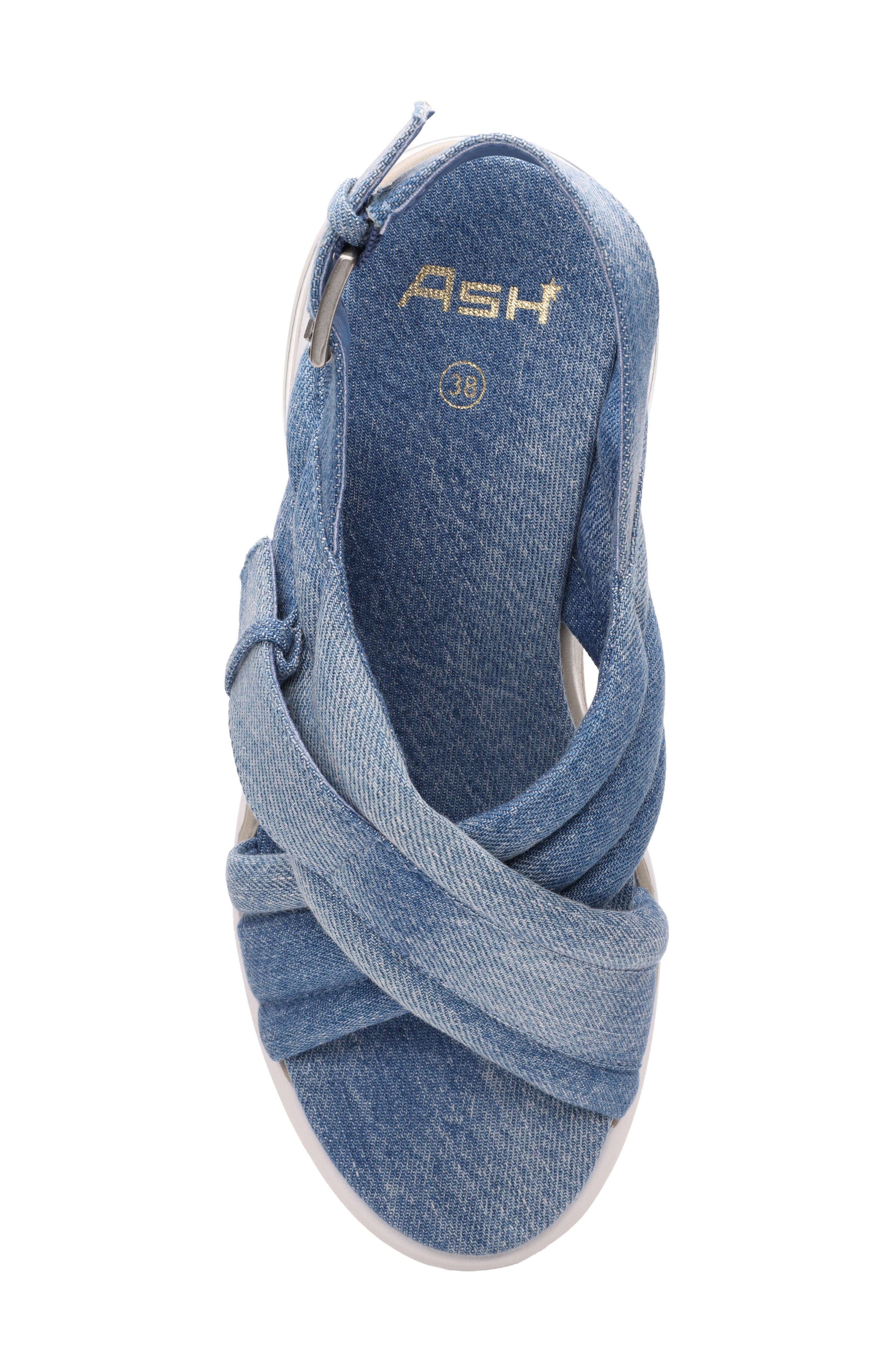 Ash Delia Slingback Denim Wedge Sandal, Alternate, color, Dark Blue