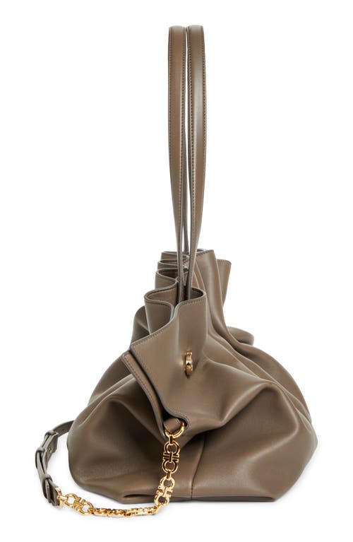 FERRAGAMO FERRAGAMO LARGE GANCIO PIERCING SOFT LEATHER SHOULDER BAG 