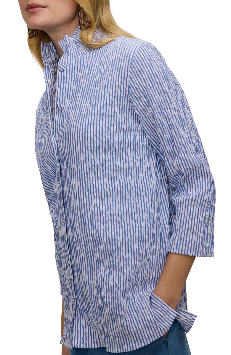 Foxcroft Carolina Stripe Crinkle Jacquard Button-Up Shirt, Alternate, color, Blue/ White