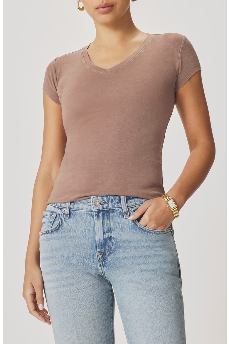 Josie Stretch V-Neck T-Shirt, Main, color, WICKER BROWN
