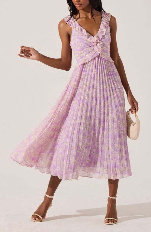 Astr The Label Ruffle Pleated Midi Sundress In Lilac Floral
