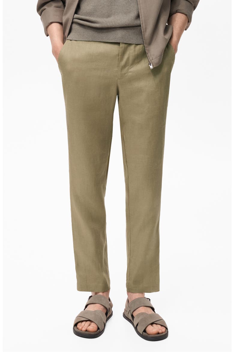 Slim Fit Flat Front Linen Pants, Main, color, KHAKI GREEN