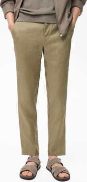 MANGO Slim Fit Flat Front Linen Pants