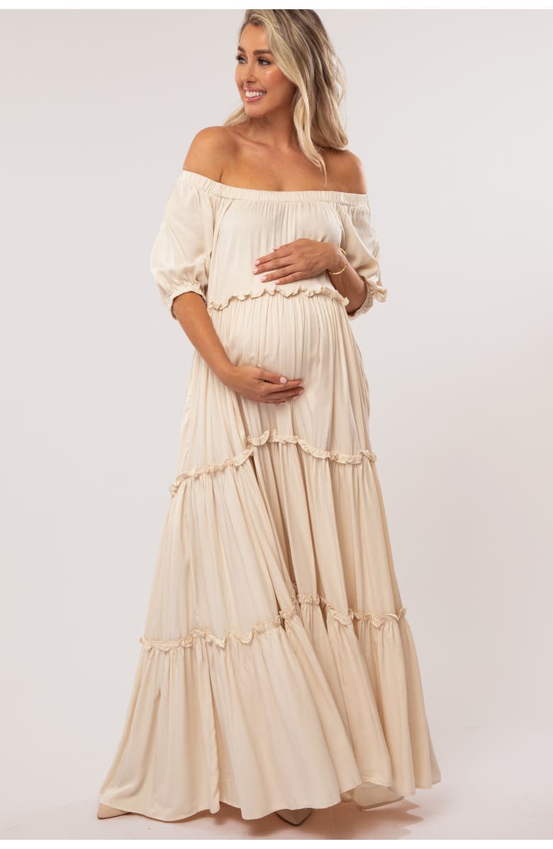 PinkBlush Off Shoulder Ruffle Tiered Maxi Dress, Alternate, color, Cream