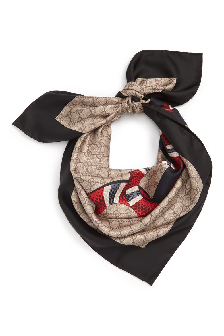 Web & Kingsnake Print Silk Scarf, Main, color, BEIGE