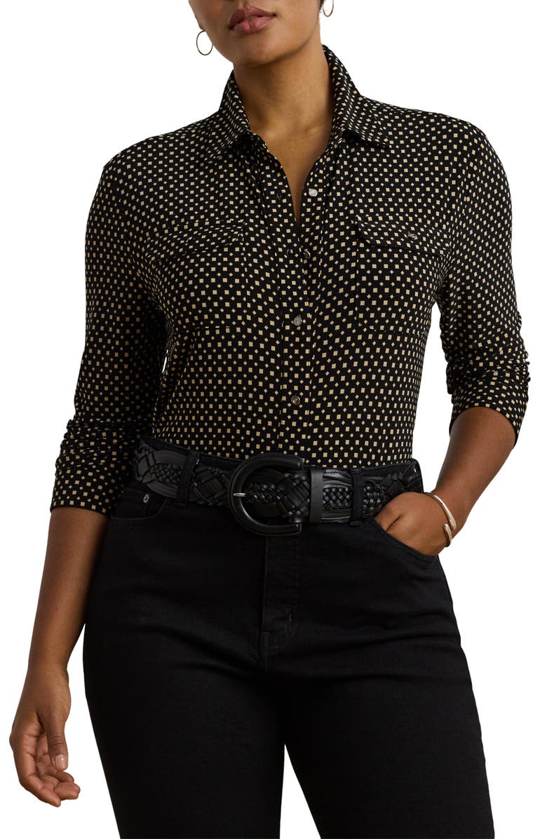 Lauren Ralph Lauren Slim Fit Jersey Button-Up Shirt, Main, color, 