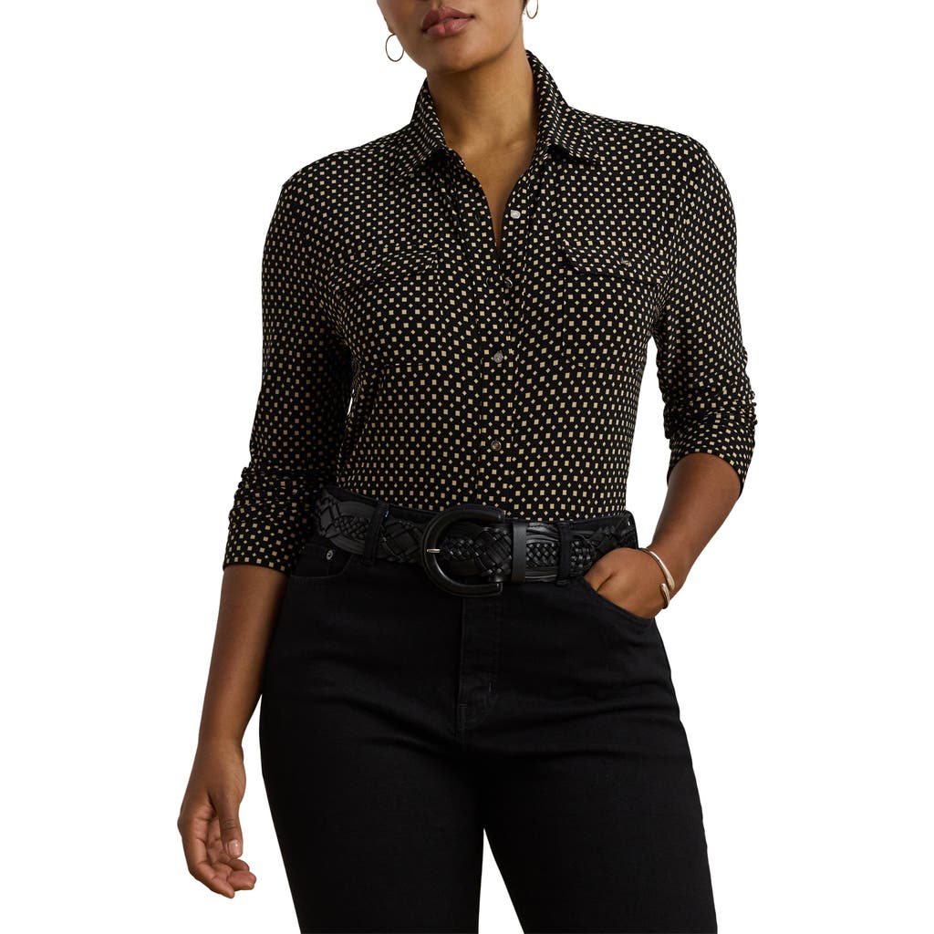 Ralph Lauren Lauren Slim Fit Jersey Button-up Shirt In Multi