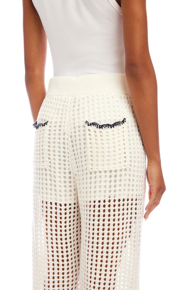 FIFTEEN TWENTY Gianna Open Knit Straight Leg Pants, Alternate, color, Off White/ Navy