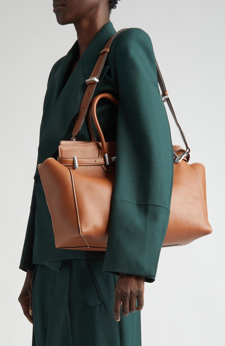 Jimmy Choo Medium Diamond Leather Belted Tote, Alternate, color, Tan/ Ecru/ Gold