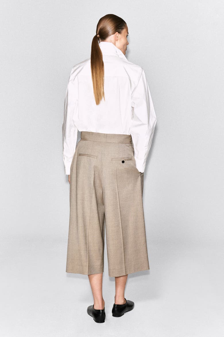 Pleated Wool-Blend Culottes, Alternate, color, BEIGE MÉLANGE