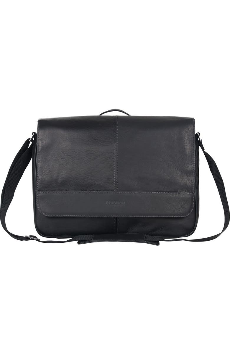 Kenneth Cole Colombian Leather Crossbody Laptop Case & Tablet Messenger Bag, Main, color, Black