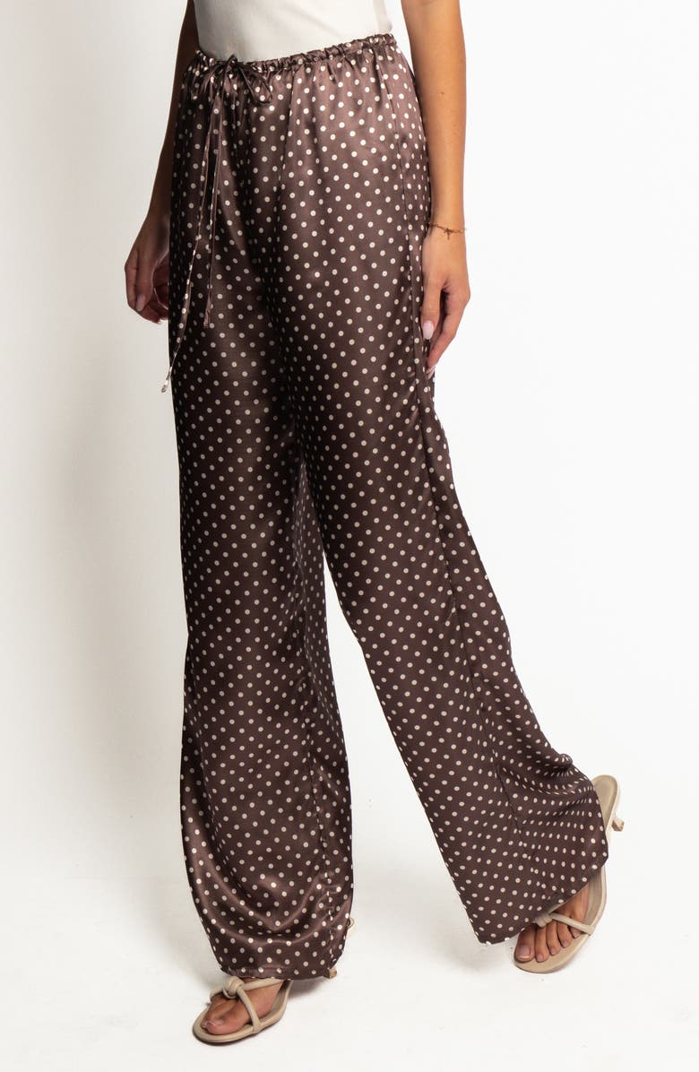 Petal & Pup Alima Dot Wide Leg Satin Pants, Alternate, color, Brown Polka Dot