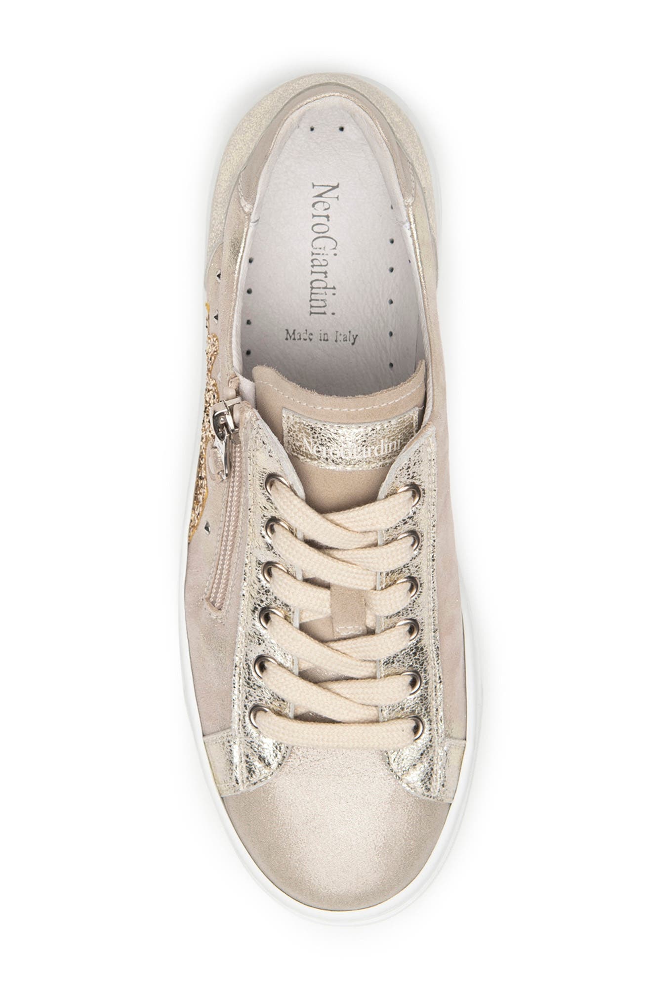 NeroGiardini Metallic Side Zip Sneaker, Alternate, color, 