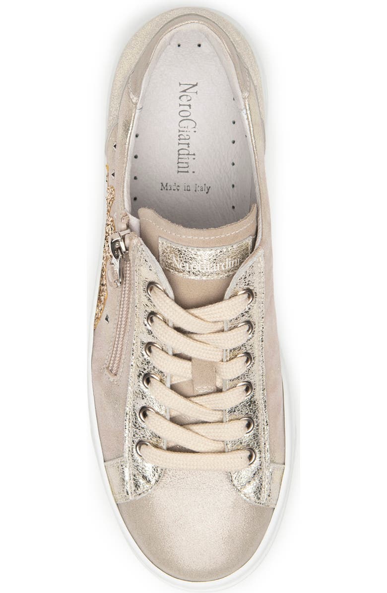 NeroGiardini Metallic Side Zip Sneaker, Alternate, color,