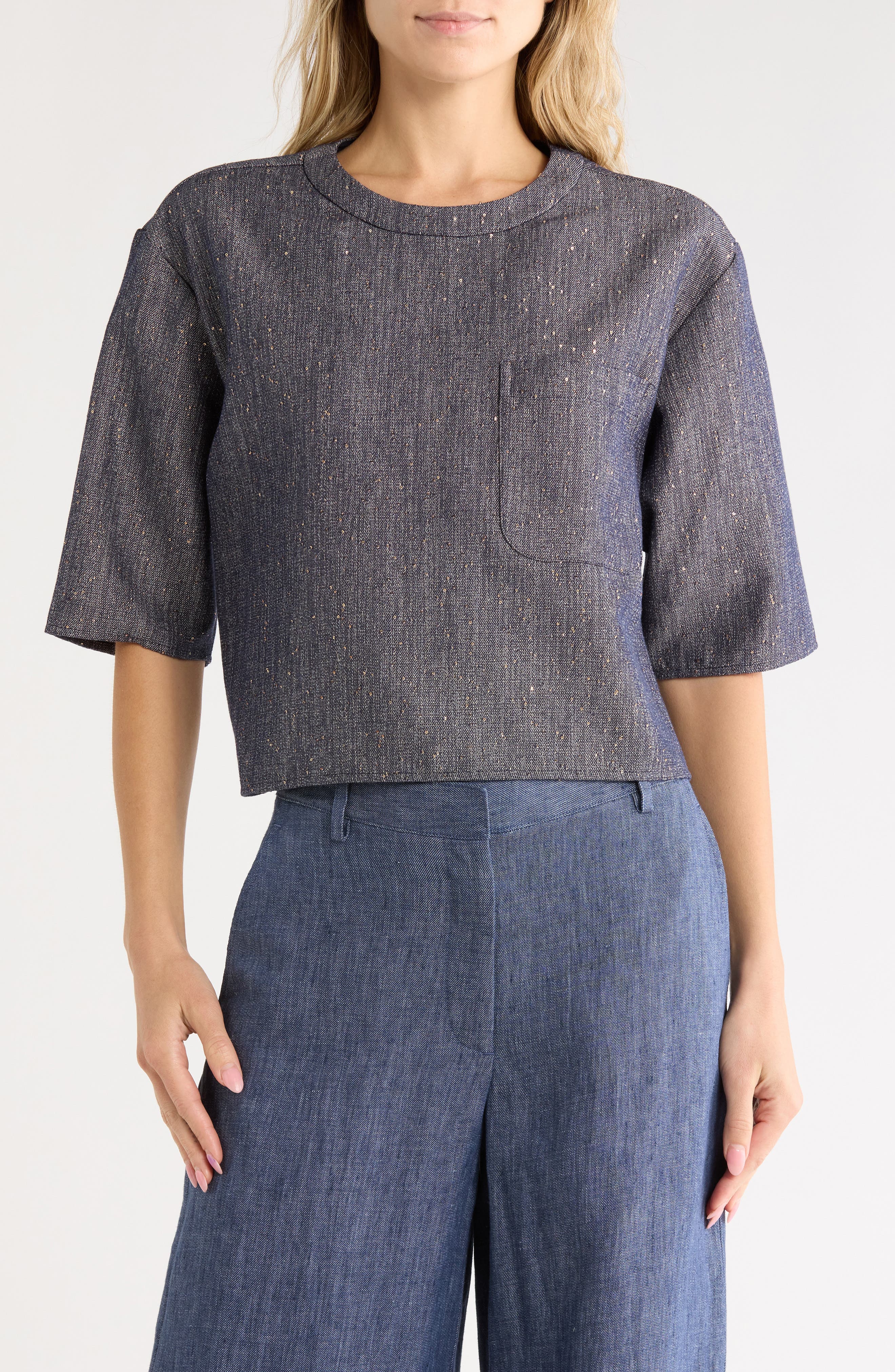Metallic Boxy Crewneck Top