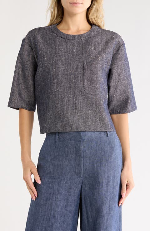 Metallic Boxy Crewneck Top