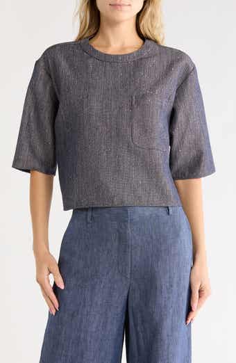 Metallic Boxy Crewneck Top