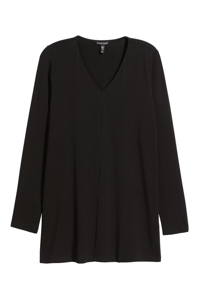 Long Sleeve V-Neck Tunic Top, Alternate, color, BLACK