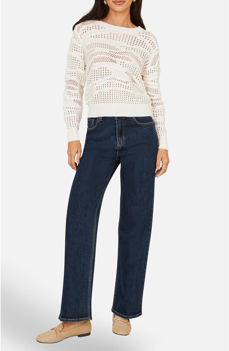 Yumi Wave Pointelle Knitted Jumper, Alternate, color, White