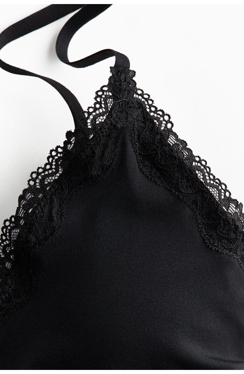 H&M Seamless Lace-trimmed Body, Alternate, color, Black